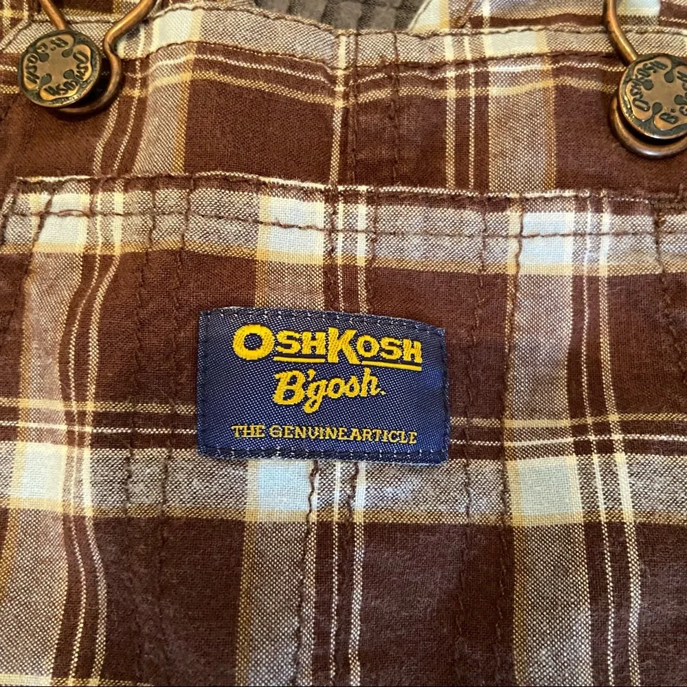 OshKosh B’Gosh Baby Plaid Shorts Bib Overalls Romper Size 12 Months Brown/White